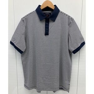 F.L. Woods Marblehead‎ Polo Shirt Mens Large Navy White Stripe Stretch Nautical